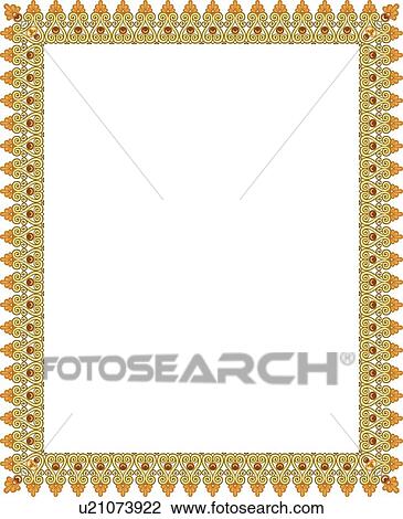 Gold, red, yellow and orange crown pattern arabesque Border View Large Clip Art Graphic Clipart - Gold, red, yellow and orange crown pattern arabesque Border. Fotosearch