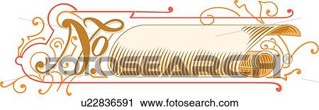 Clipart - Gold scrolled Banner with No. sign. Fotosearch