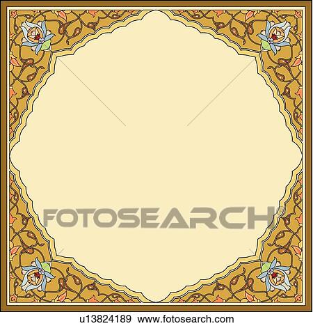 Clip Art - Gold, Yellow and Blue Floral Arabesque Design. Fotosearch