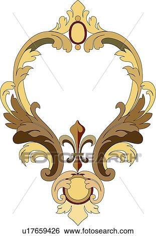 Clip Art - Gold, yellow and brown Frame with fleur de lis and leaves. Fotosearch