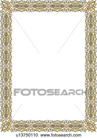 Gold, yellow and brown pattern victorian Border View Large Clip Art Graphic Clipart - Gold, yellow and brown pattern victorian Border. Fotosearch
