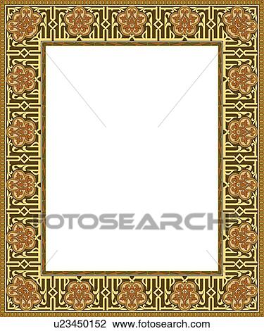 Gold, yellow and brown pattern arabesque Border View Large Clip Art Graphic Clipart - Gold, yellow and brown pattern arabesque Border. Fotosearch