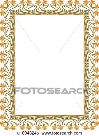 Gold, yellow and orange flower victorian Border View Large Clip Art Graphic Clipart - Gold, yellow and orange flower victorian Border. Fotosearch