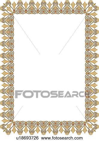 Clip Art - Gold, yellow and red plume pattern victorian Border. Fotosearch