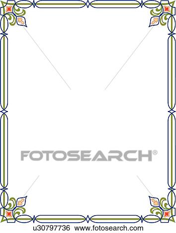Clip Art - Green and blue Border with decorative flower corners. Fotosearch