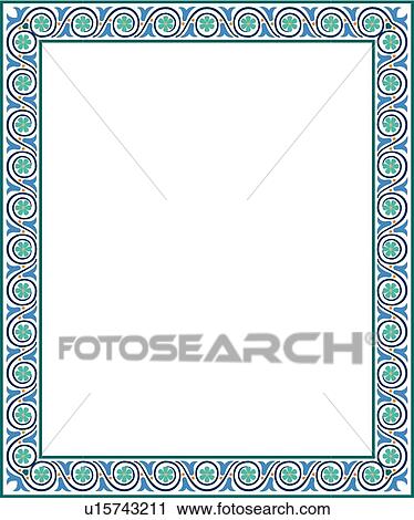 Clipart - Green and Blue Floral Border. Fotosearch