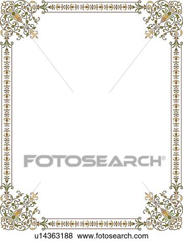 Clip Art - Green and Brown Border with Decorative Corners. Fotosearch
