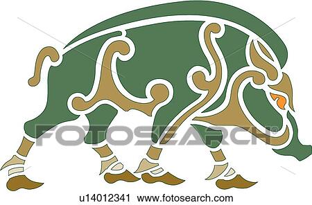 Clipart - Green and Brown Celtic Boar. Fotosearch