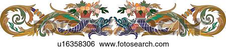 Clip Art - Green and brown floral design ornament header . Fotosearch