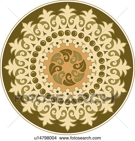 Green and Cream Round Design Ornament View Large Clip Art Graphic Clipart - Green and Cream Round Design Ornament. Fotosearch