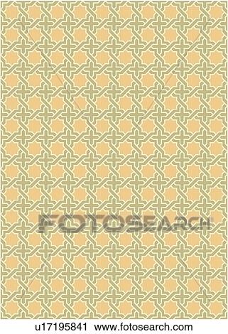 Clipart - Green and cream star knot background pattern. Fotosearch