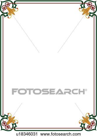 Clipart - Green and Gold Border with Floral Corners. Fotosearch