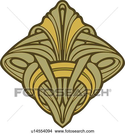 Clipart - Green and Gold Diamond Shape Design Ornament. Fotosearch