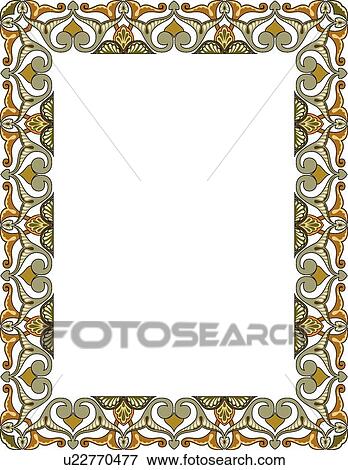 Green and gold fancy heart arabesque Border View Large Clip Art Graphic Clip Art - Green and gold fancy heart arabesque Border. Fotosearch