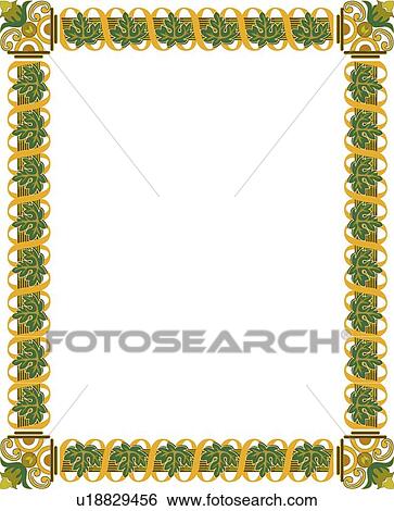 Green and gold leaf and ribbon victorian Border View Large Clip Art Graphic Clip Art - Green and gold leaf and ribbon victorian Border. Fotosearch