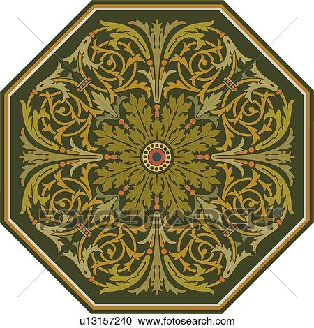 Green and Gold Leaf Pattern Octagon Design Ornament View Large Clip Art Graphic Clipart - Green and Gold Leaf Pattern Octagon Design Ornament. Fotosearch