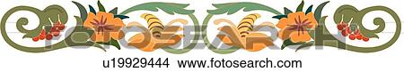 Clipart - Green and orange floral esign ornament. Fotosearch