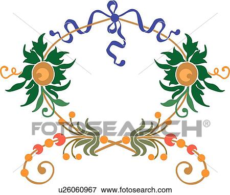 Green and Orange Floral Ornament with Blue Ribbon View Large Clip Art Graphic Clip Art - Green and Orange Floral Ornament with Blue Ribbon. Fotosearch