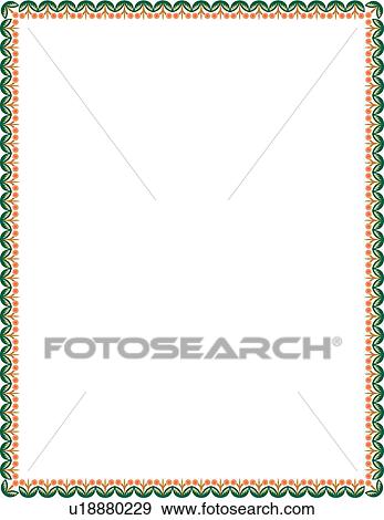 Clip Art - Green and orange flower and leaf victorian Border. Fotosearch