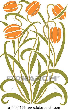 Clip Art - Green and orange flower Design Ornament. Fotosearch