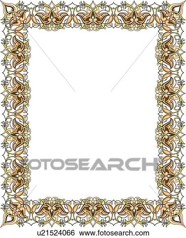 Clip Art - Green and orange leaf victorian Border. Fotosearch
