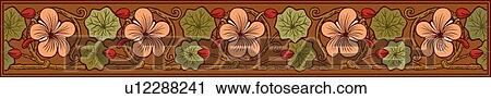 Clipart - Green and pink floral design ornament. Fotosearch