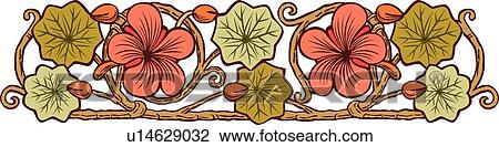 Clipart - Green and pink floral design ornament. Fotosearch