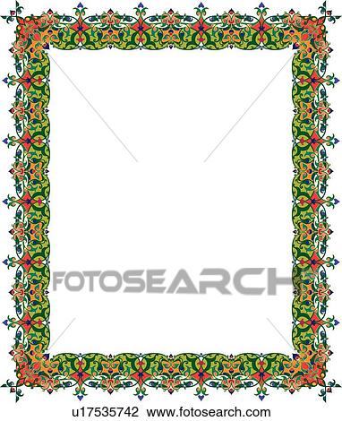 Clipart - Green and Red Floral Arabesque Border. Fotosearch