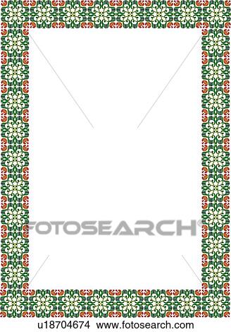 Clipart - Green and red pattern rectangle victorian Border. Fotosearch