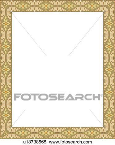 Clipart - Green and Tan Floral Retro Border. Fotosearch