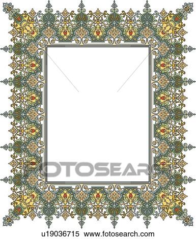 Clipart - Green and Yellow Arabesque Border. Fotosearch