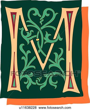 Clip Art - Green background letter M. Fotosearch