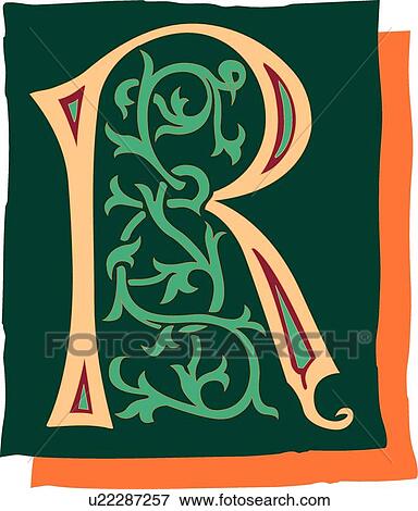 Clip Art - Green background letter R. Fotosearch