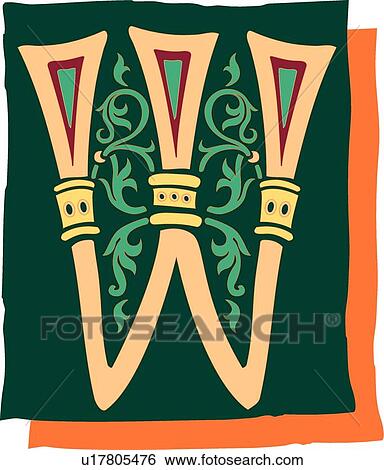 Clip Art - Green background letter W. Fotosearch