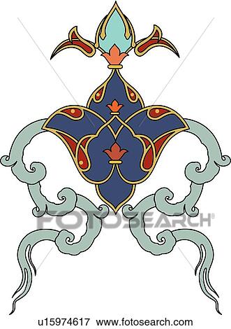 Clip Art - Green, Blue and Red Arabesque Design. Fotosearch