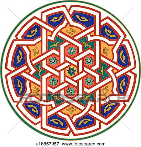 Green, blue, orange and red round floral pattern Arabesque Design View Large Clip Art Graphic Clip Art - Green, blue, orange and red round floral pattern Arabesque Design. Fotosearch