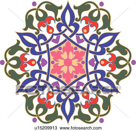 Green, blue, pink, red and purple flower pattern Arabesque Design View Large Clip Art Graphic Clipart - Green, blue, pink, red and purple flower pattern Arabesque Design. Fotosearch