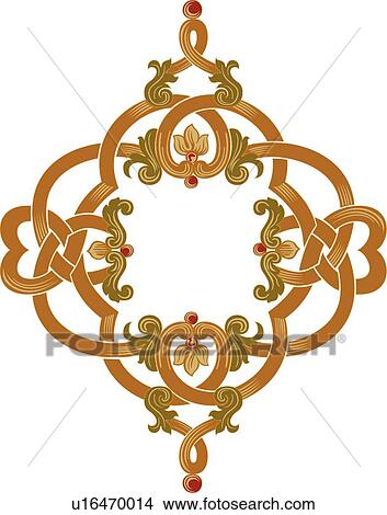 Clipart - Green, brown and gold leaf Frame. Fotosearch