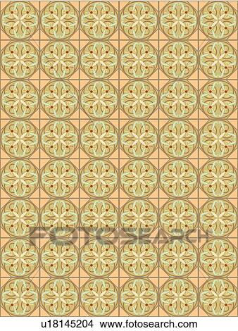 Clipart - Green, Brown and Gold Vintage Background Pattern. Fotosearch