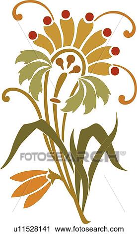 Green, brown and orange flower Design Ornament View Large Clip Art Graphic Clipart - Green, brown and orange flower Design Ornament. Fotosearch