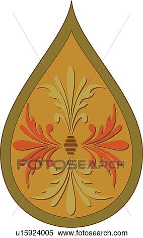 Clipart - Green, brown and orange tear drop Design Ornament. Fotosearch
