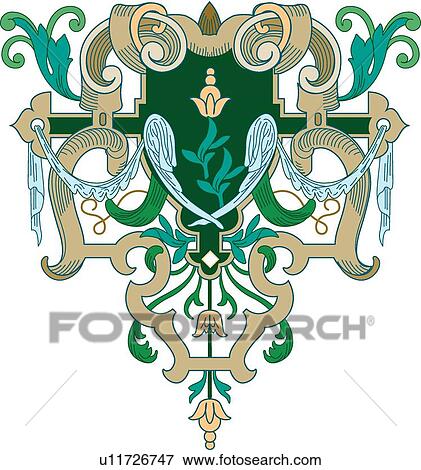 Clip Art - Green, Brown and Teal Design Ornament. Fotosearch