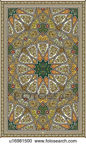 Clipart - Green, brown and yellow rectangle Arabesque Design. Fotosearch