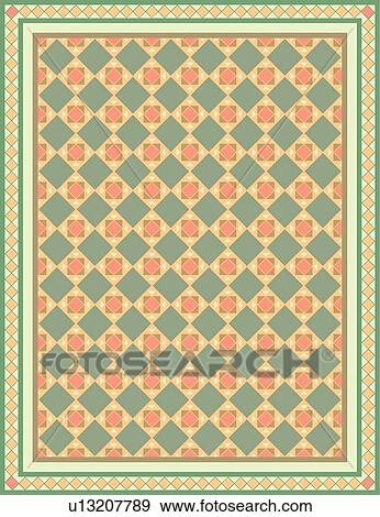 Clip Art - Green, Coral and Peach Quilt Background Pattern. Fotosearch