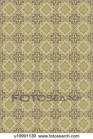 Clip Art - Green cream square knot background pattern. Fotosearch