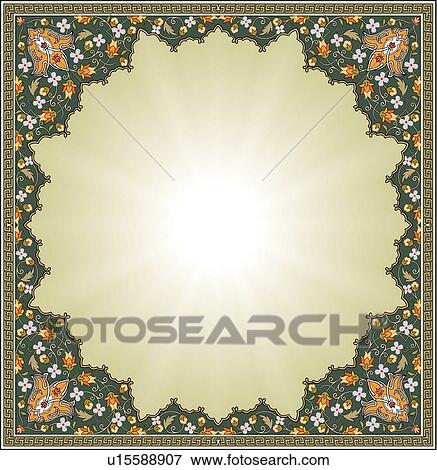 Green Floral Arabesque Design View Large Clip Art Graphic Clip Art - Green Floral Arabesque Design. Fotosearch