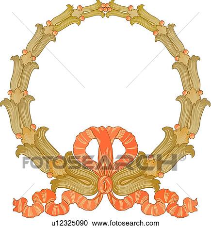 Clipart - Green Floral Wreath with Orange Ribbon. Fotosearch