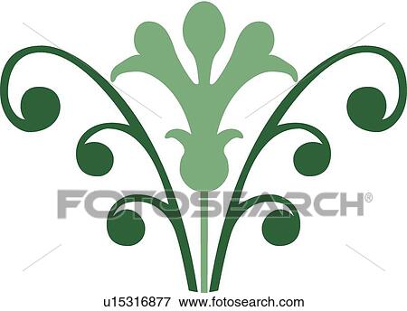 Clip Art - Green flower with leaves . Fotosearch