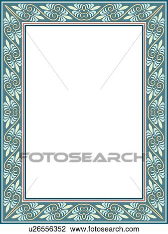 Clipart - Green, gold and blue leaf victorian Border. Fotosearch