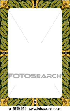 Green, gold and brown leaf pattern victorian Border View Large Clip Art Graphic Clipart - Green, gold and brown leaf pattern victorian Border. Fotosearch